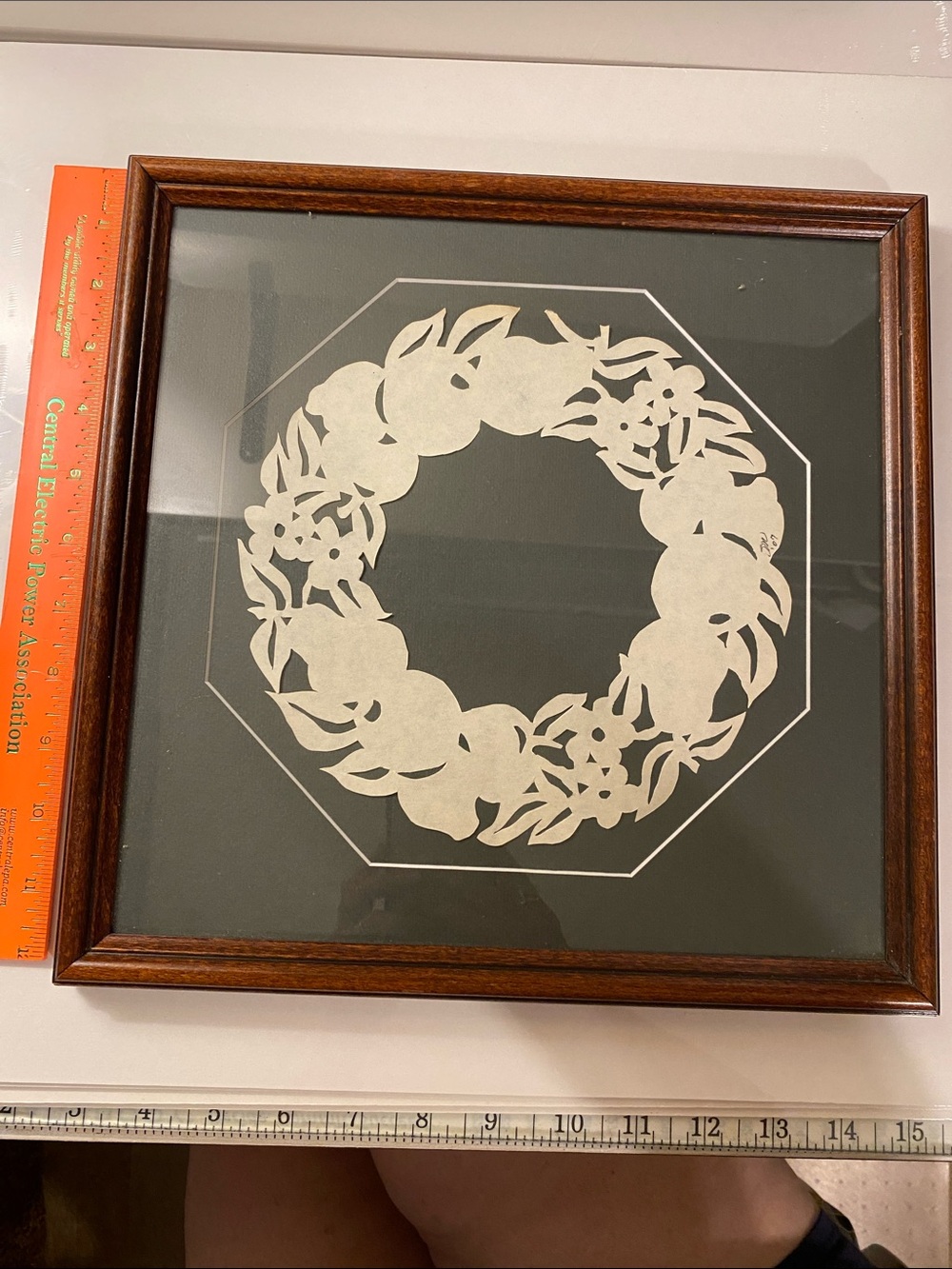 Framed Floral Wreath Cutout Wall Art - White on Black